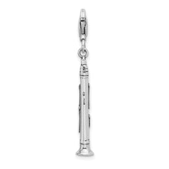 Amore La Vita Sterling Silver Rhodium-plated Polished 3-D Antiqued Clarinet Charm with Fancy Lobster Clasp