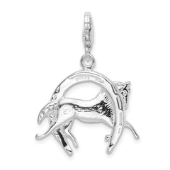 Amore La Vita Sterling Silver Rhodium-plated Polished 3-D Horse in Horseshoe Charm with Fancy Lobster Clasp