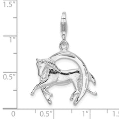 Amore La Vita Sterling Silver Rhodium-plated Polished 3-D Horse in Horseshoe Charm with Fancy Lobster Clasp