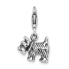 Amore La Vita Sterling Silver Rhodium-plated Polished 3-D Antiqued Scottie Dog Charm with Fancy Lobster Clasp