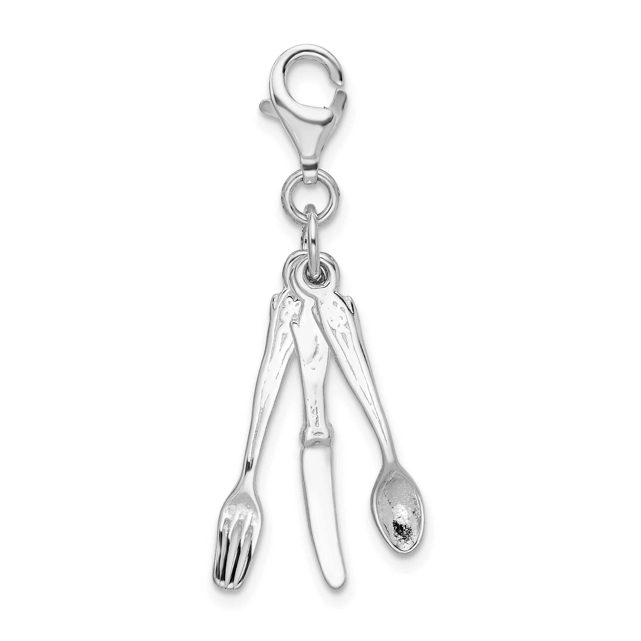 Amore La Vita Sterling Silver Rhodium-plated Polished 3-D Cutlery Charm with Fancy Lobster Clasp