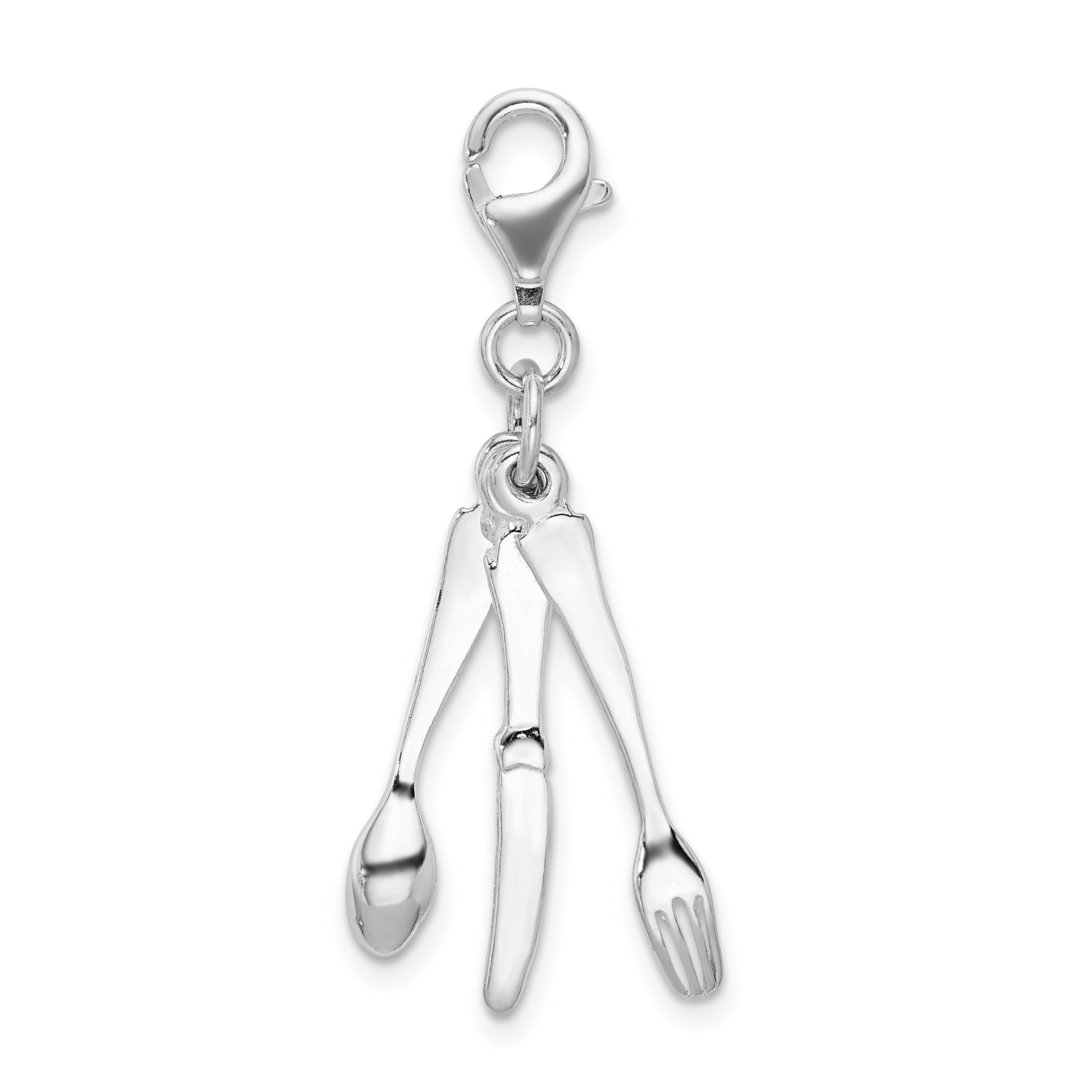 Amore La Vita Sterling Silver Rhodium-plated Polished 3-D Cutlery Charm with Fancy Lobster Clasp