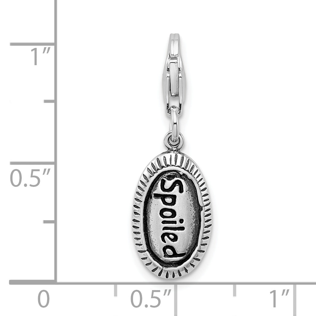 Amore La Vita Sterling Silver Rhodium-plated Polished Antiqued SPOILED Charm with Fancy Lobster Clasp