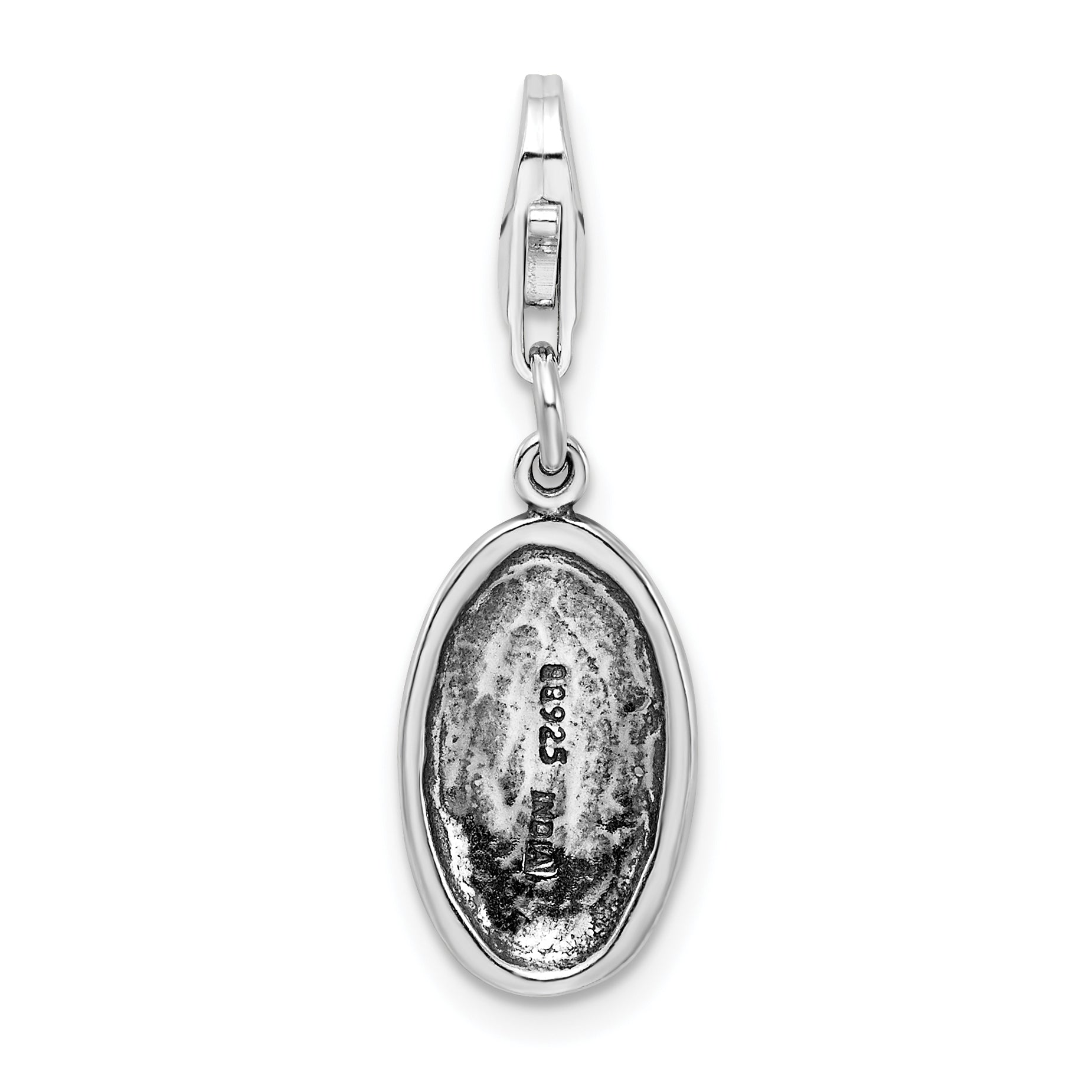 Amore La Vita Sterling Silver Rhodium-plated Polished Antiqued XOXO Charm with Fancy Lobster Clasp