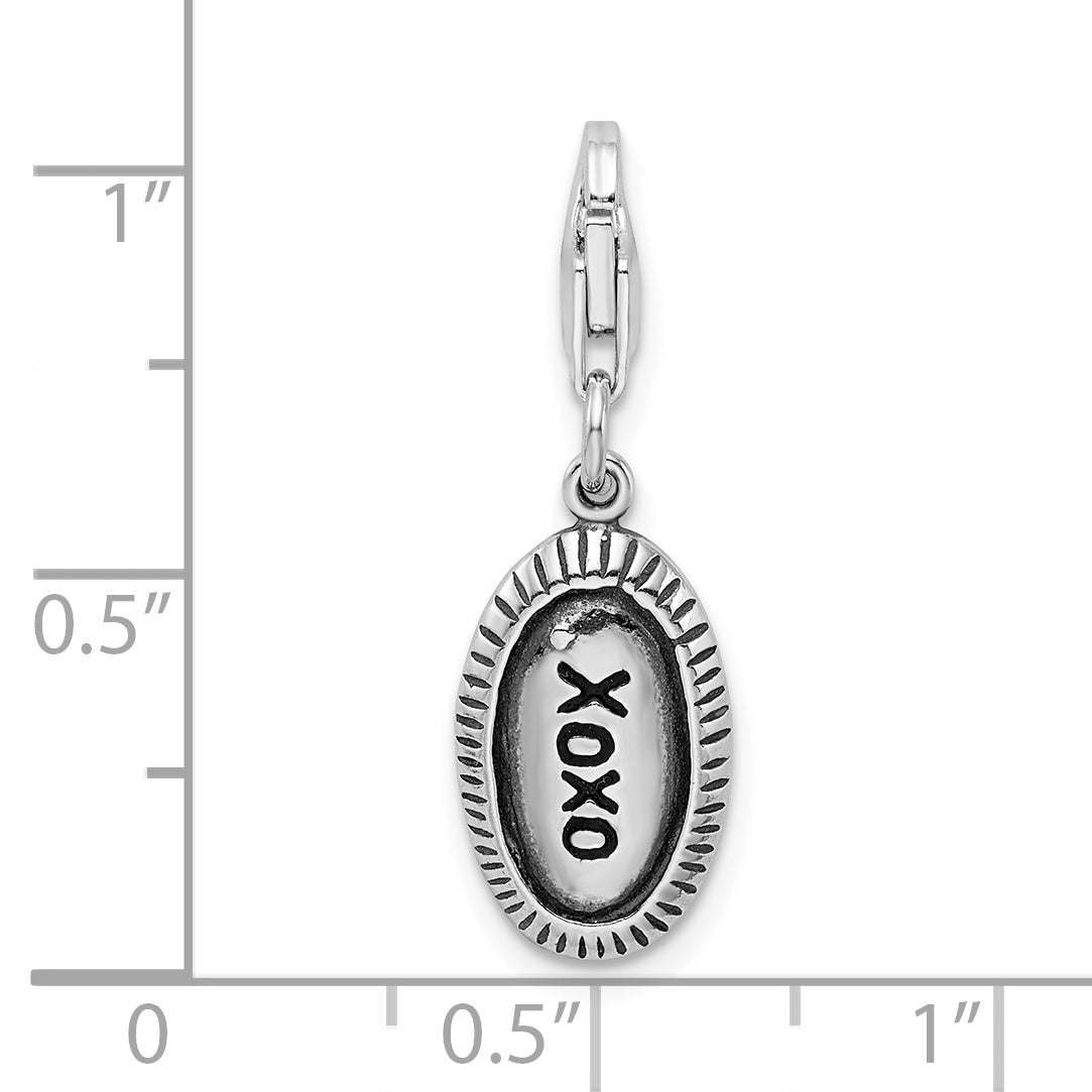 Amore La Vita Sterling Silver Rhodium-plated Polished Antiqued XOXO Charm with Fancy Lobster Clasp