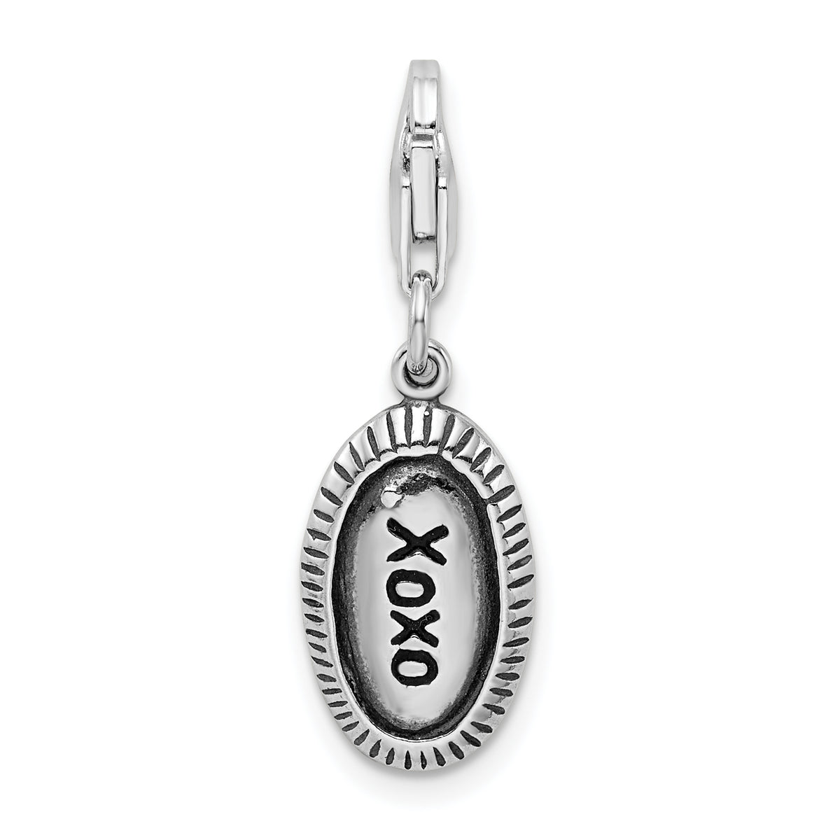 Amore La Vita Sterling Silver Rhodium-plated Polished Antiqued XOXO Charm with Fancy Lobster Clasp