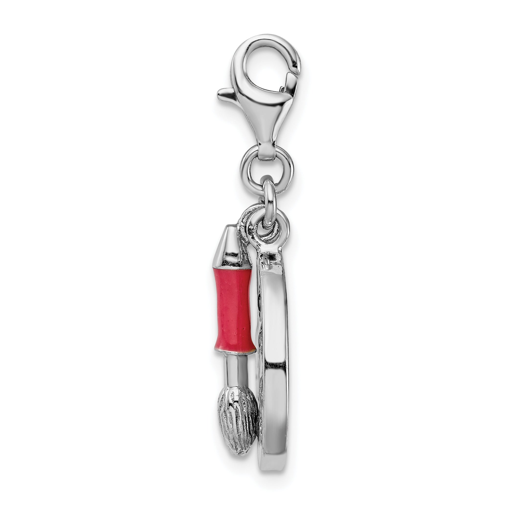 Amore La Vita Sterling Silver Rhodium-plated Polished 3-D CZ Enameled Artist Palette Charm with Fancy Lobster Clasp