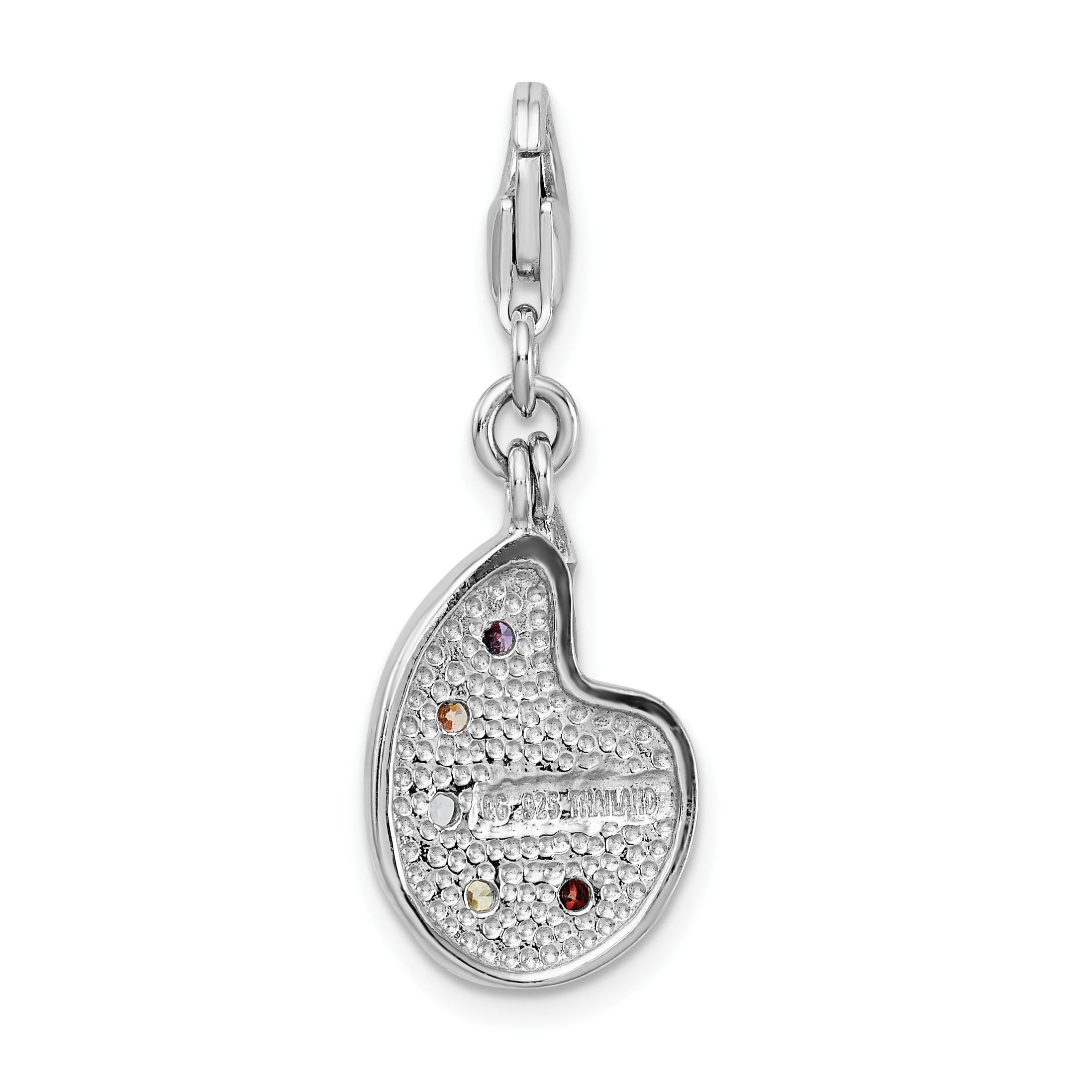 Amore La Vita Sterling Silver Rhodium-plated Polished 3-D CZ Enameled Artist Palette Charm with Fancy Lobster Clasp