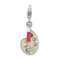 Amore La Vita Sterling Silver Rhodium-plated Polished 3-D CZ Enameled Artist Palette Charm with Fancy Lobster Clasp