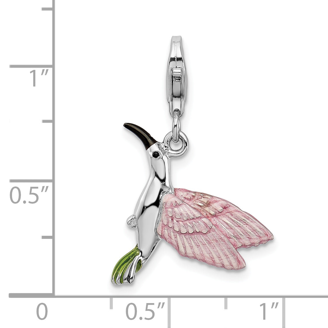 Amore La Vita Sterling Silver Rhodium-plated Polished 3-D Enameled Hummingbird Charm with Fancy Lobster Clasp