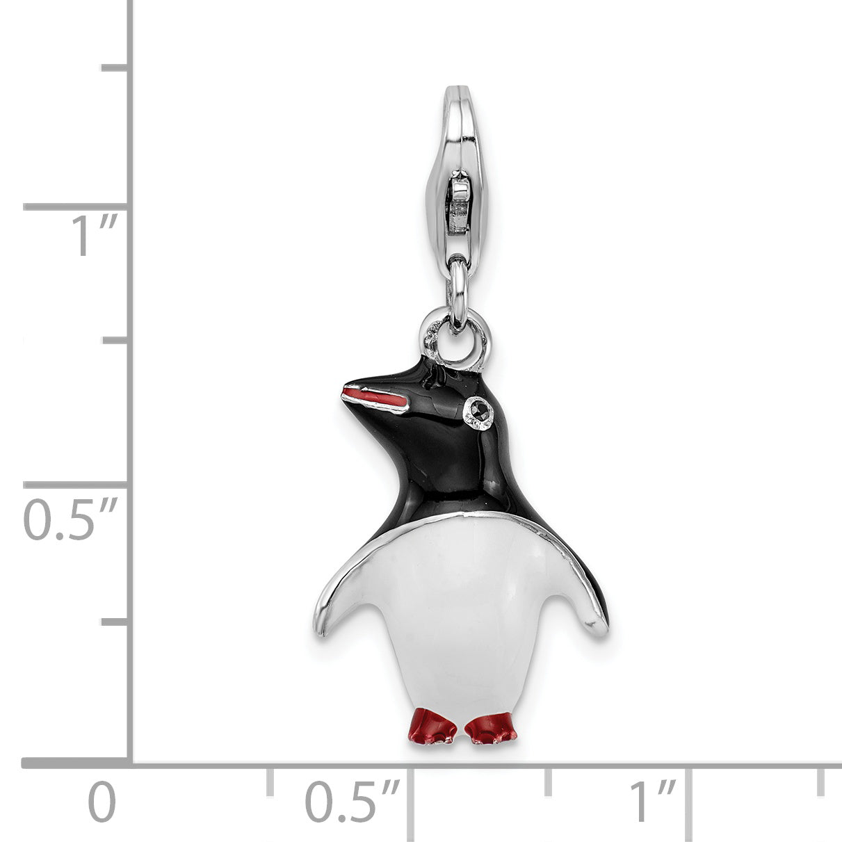 Amore La Vita Sterling Silver Rhodium-plated Polished 3-D Enameled Penguin Charm with Fancy Lobster Clasp