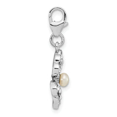 Amore La Vita Sterling Silver Rhodium-plated Polished Freshwater Cultured Pearl Crystal From Swarovski Clover Charm with Fancy Lobster Clasp