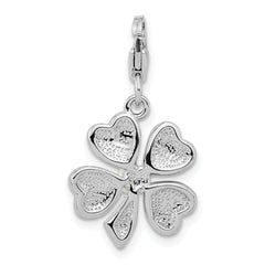 Amore La Vita Sterling Silver Rhodium-plated Polished Freshwater Cultured Pearl Crystal From Swarovski Clover Charm with Fancy Lobster Clasp