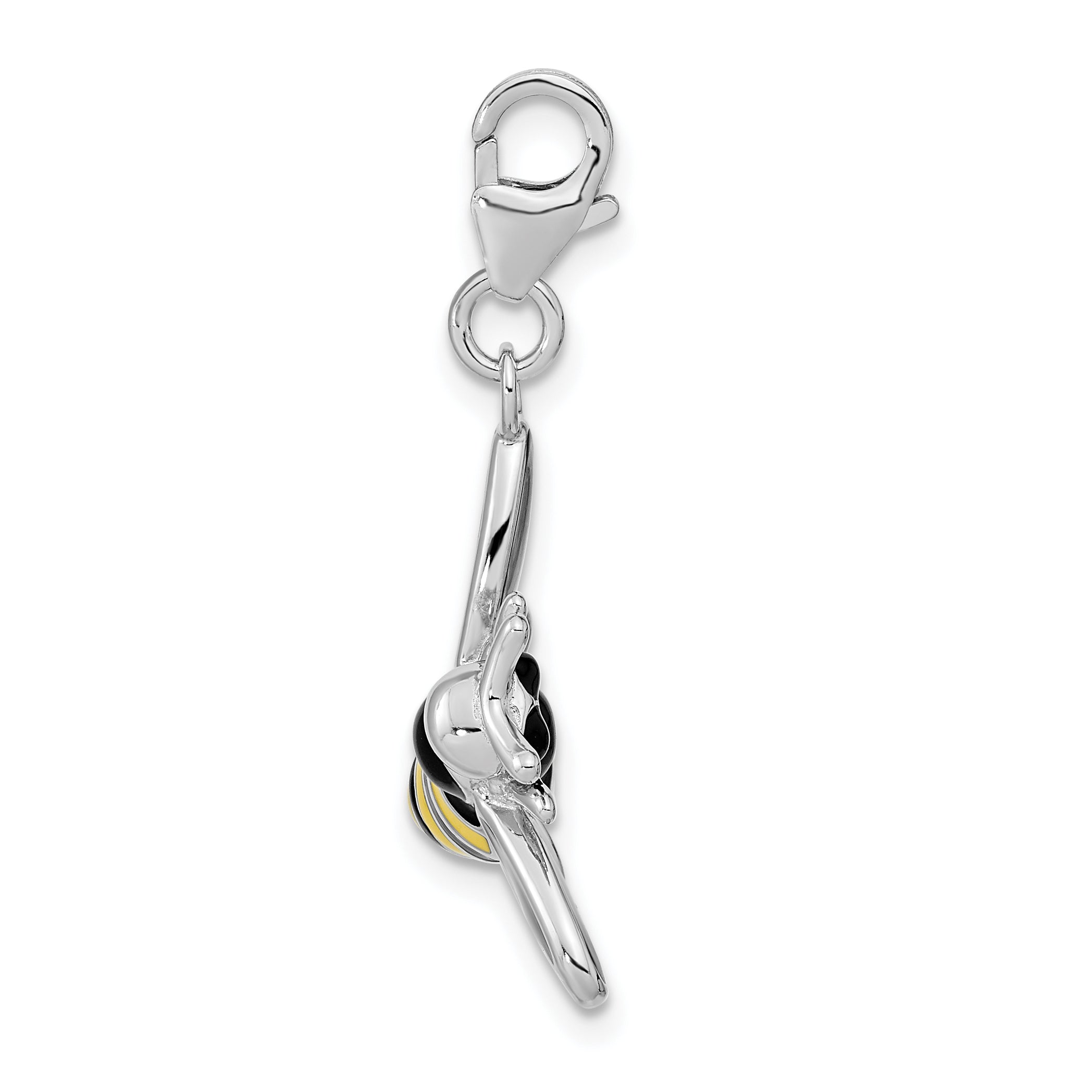 Amore La Vita Sterling Silver Rhodium-plated Polished Enameled 3-D Bubble Bee Charm with Fancy Lobster Clasp