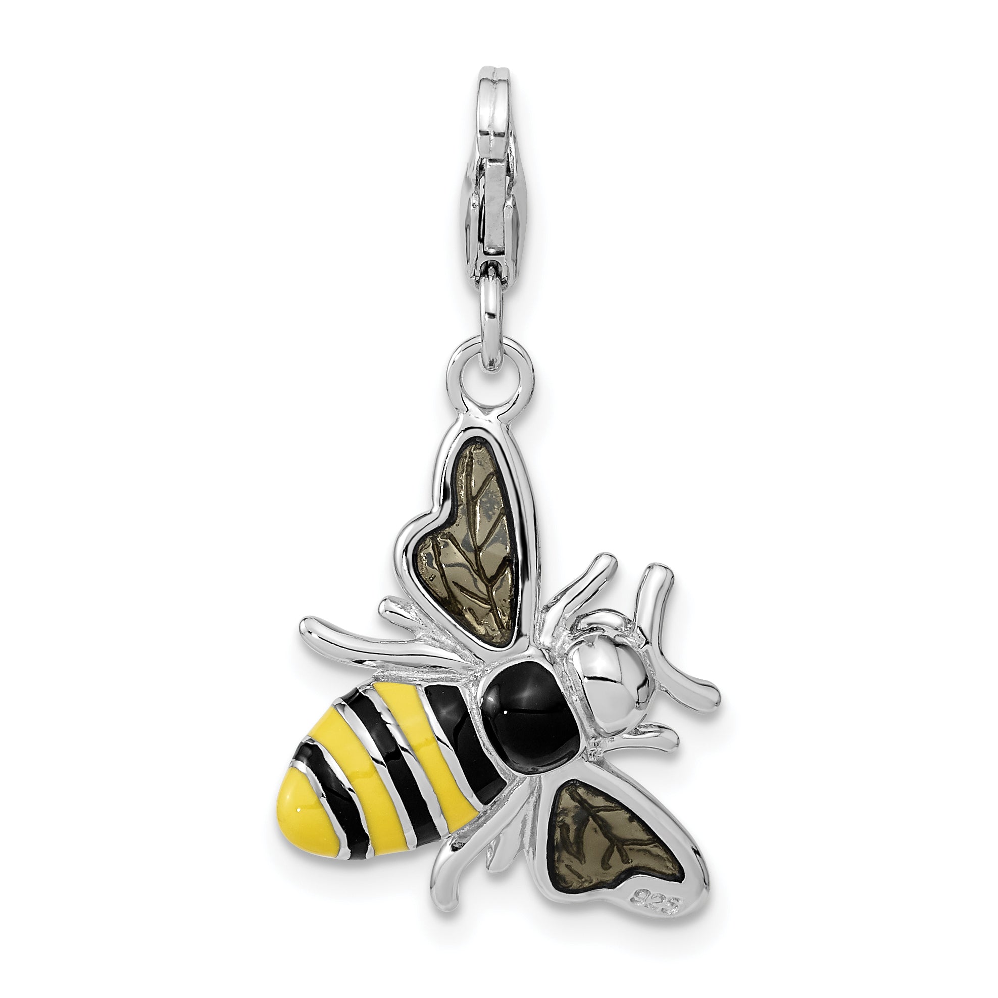 Amore La Vita Sterling Silver Rhodium-plated Polished Enameled 3-D Bubble Bee Charm with Fancy Lobster Clasp