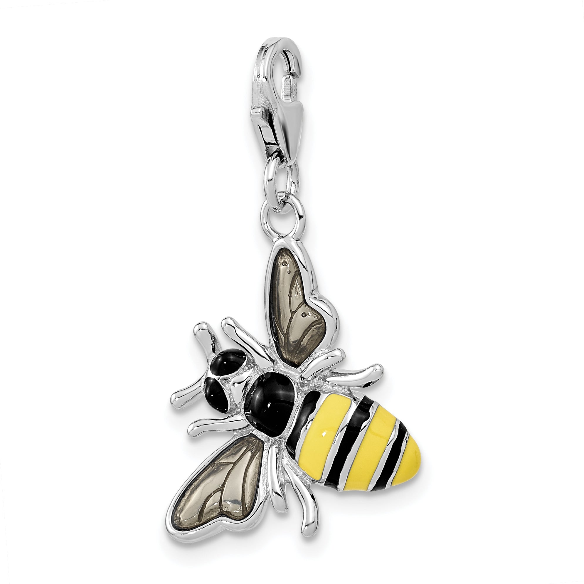 Amore La Vita Sterling Silver Rhodium-plated Polished Enameled 3-D Bubble Bee Charm with Fancy Lobster Clasp