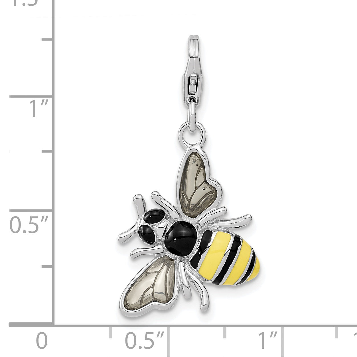 Amore La Vita Sterling Silver Rhodium-plated Polished Enameled 3-D Bubble Bee Charm with Fancy Lobster Clasp