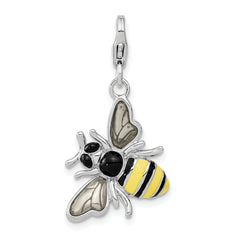 Amore La Vita Sterling Silver Rhodium-plated Polished Enameled 3-D Bubble Bee Charm with Fancy Lobster Clasp