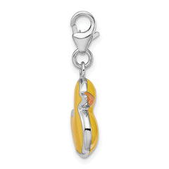 Amore La Vita Sterling Silver Rhodium-plated Polished Enameled 3-D Duck Charm with Fancy Lobster Clasp