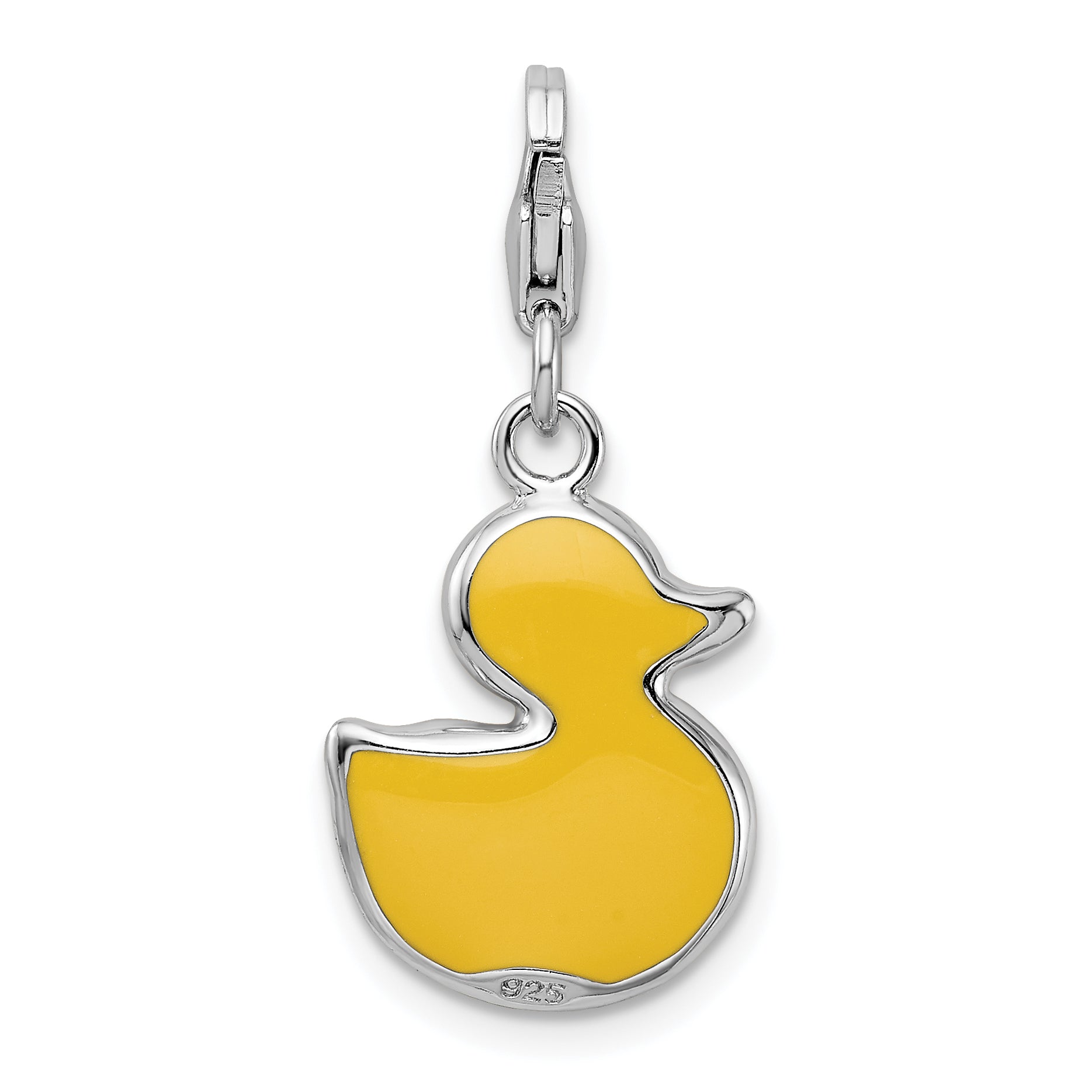 Amore La Vita Sterling Silver Rhodium-plated Polished Enameled 3-D Duck Charm with Fancy Lobster Clasp