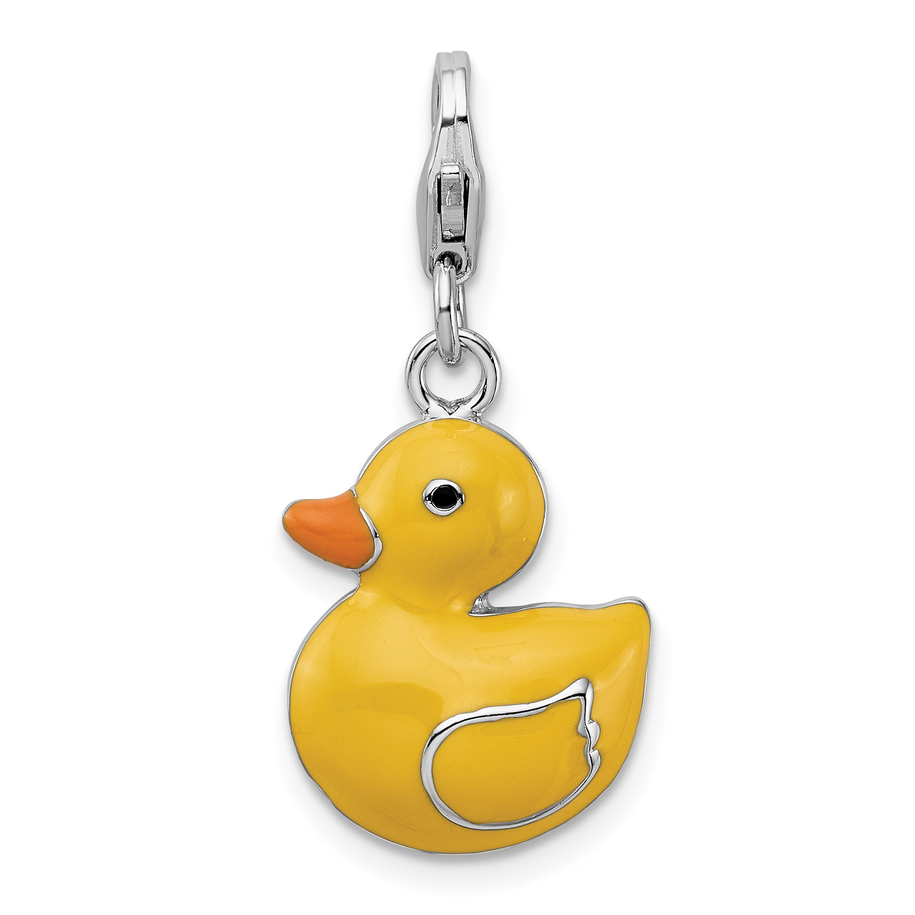 Amore La Vita Sterling Silver Rhodium-plated Polished Enameled 3-D Duck Charm with Fancy Lobster Clasp