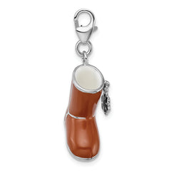 Amore La Vita Sterling Silver Rhodium-plated Polished 3-D Enameled Snow Boot Charm with Fancy Lobster Clasp