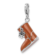 Amore La Vita Sterling Silver Rhodium-plated Polished 3-D Enameled Snow Boot Charm with Fancy Lobster Clasp