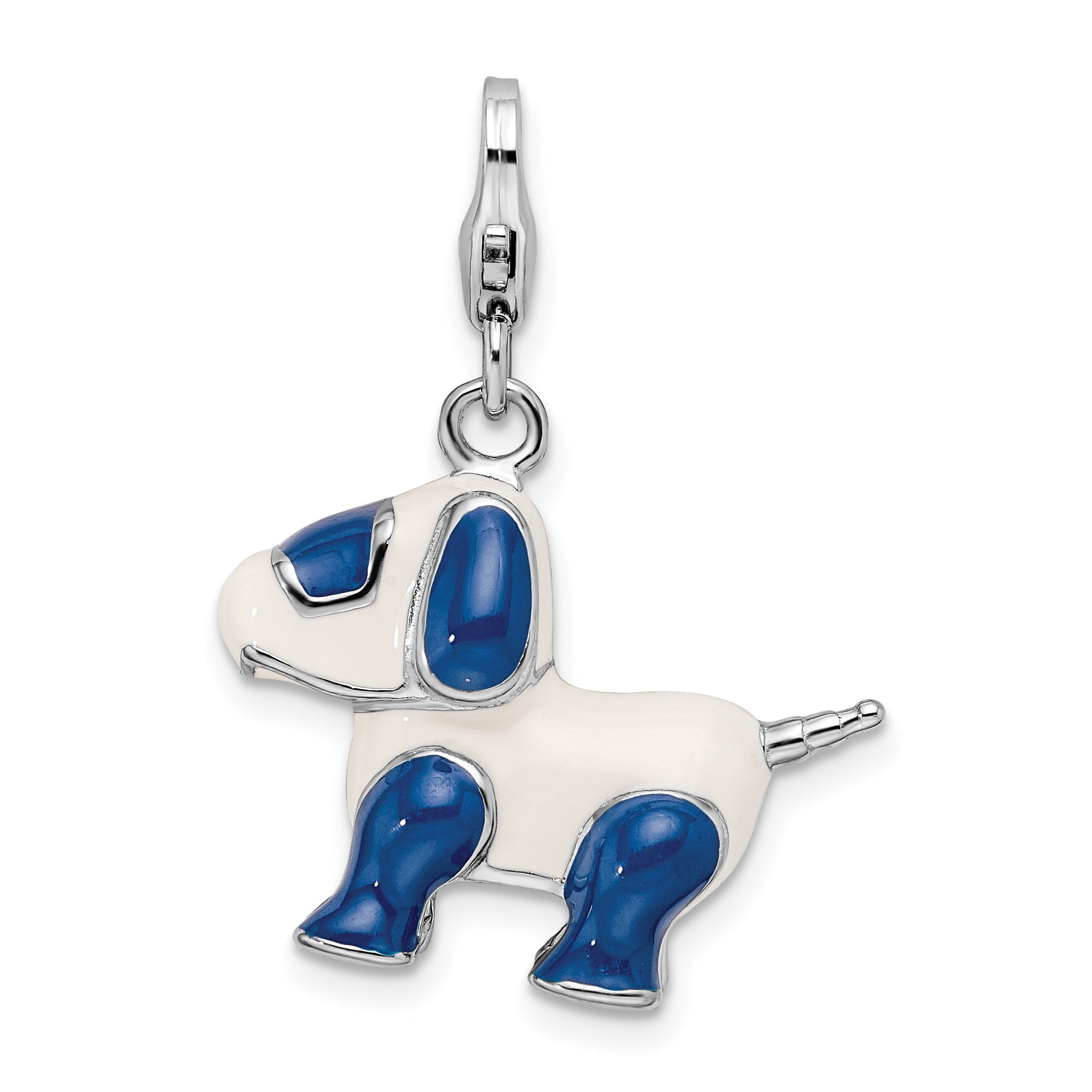 Amore La Vita Sterling Silver Rhodium-plated Polished 3-D Enameled Robot Dog Charm with Fancy Lobster Clasp