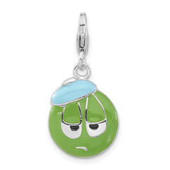 Sterling Silver Enameled 3-D Sad Face w/ Lobster Clasp Charm