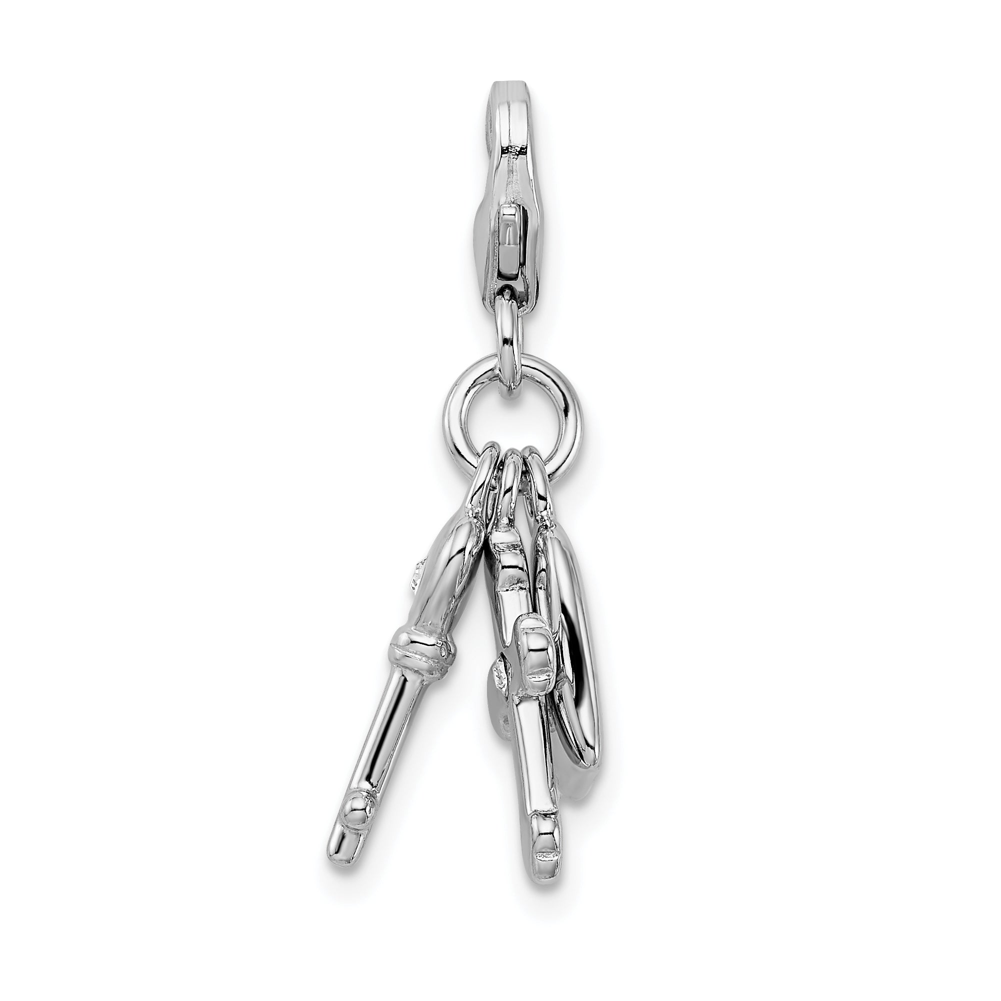 Amore La Vita Sterling Silver Rhodium-plated Polished Heart Cross and Key with Crystal From Swarovski Charm with Fancy Lobster Clasp