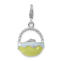 Sterling Silver Enameled 3-D Baby Hen Basket Charm w/Lobster Clasp