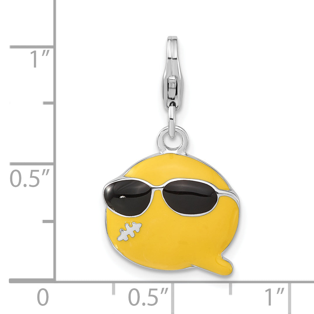 Sterling Silver Enameled Smiley Face w/Sunglasses w/Lobster Clasp Charm