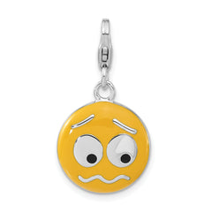 Sterling Silver Enameled Confused Face w/ Lobster Clasp Charm