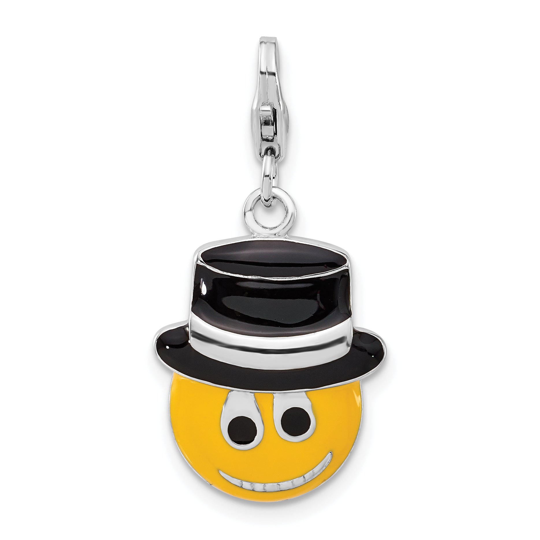 Sterling Silver Enameled Smiley Face w/Top Hat w/Lobster Clasp Charm