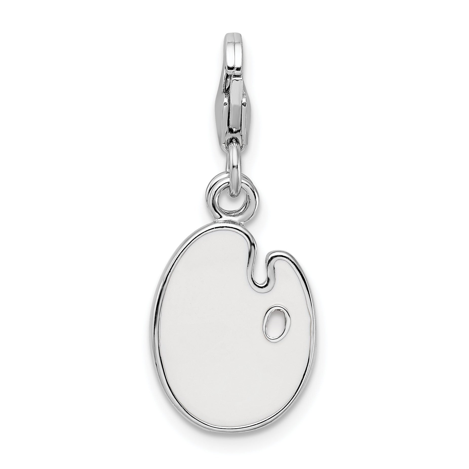 Amore La Vita Sterling Silver Rhodium-plated Polished Enameled 3-D Palette and Brush Charm with Fancy Lobster Clasp