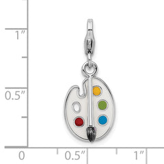 Amore La Vita Sterling Silver Rhodium-plated Polished Enameled 3-D Palette and Brush Charm with Fancy Lobster Clasp