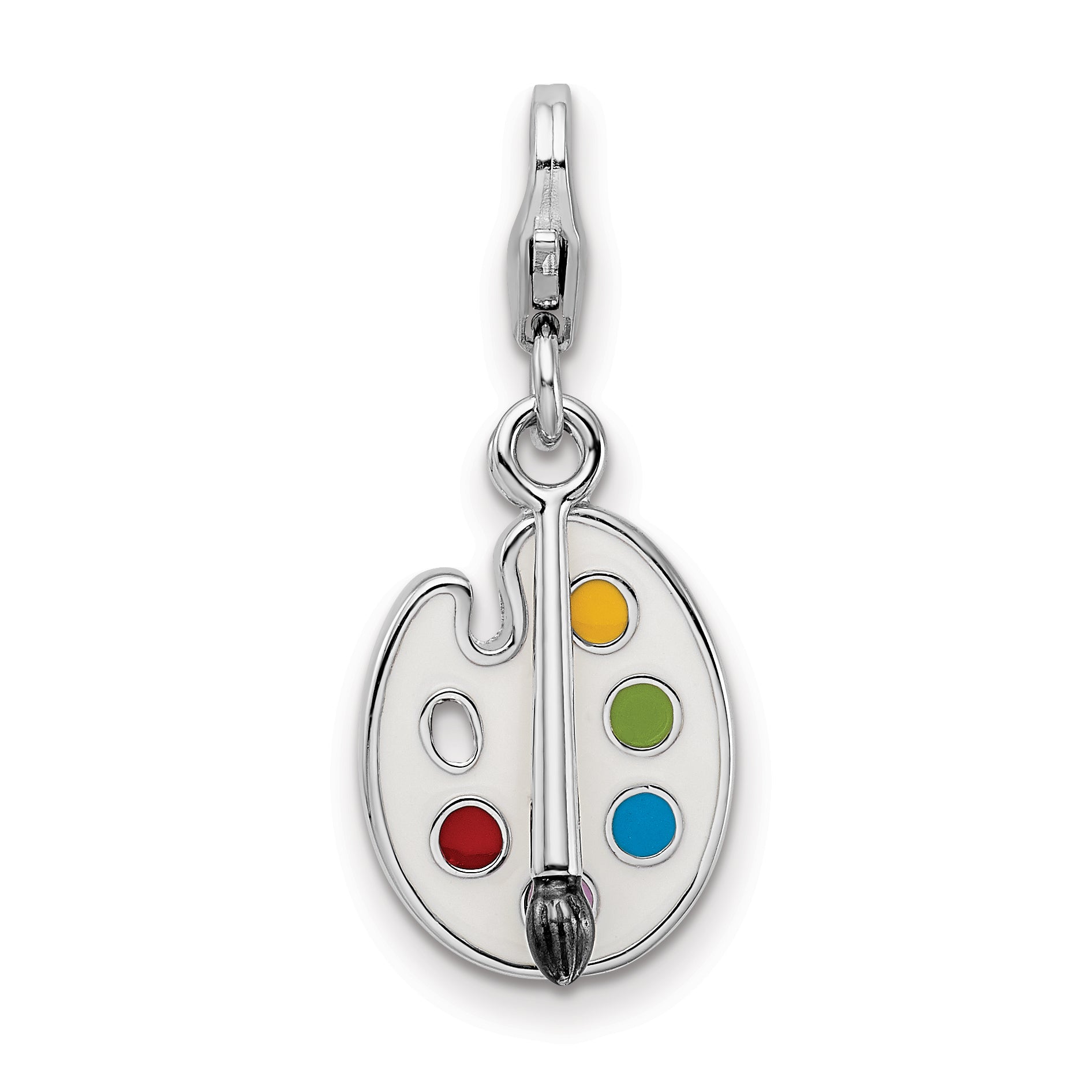 Amore La Vita Sterling Silver Rhodium-plated Polished Enameled 3-D Palette and Brush Charm with Fancy Lobster Clasp