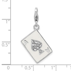 Amore La Vita Sterling Silver Rhodium-plated Polished 3-D Enameled Swarovski Crystal Ace Charm with Fancy Lobster Clasp