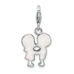 Amore La Vita Sterling Silver Rhodium-plated Polished Enameled Kissing Couple Charm with Fancy Lobster Clasp