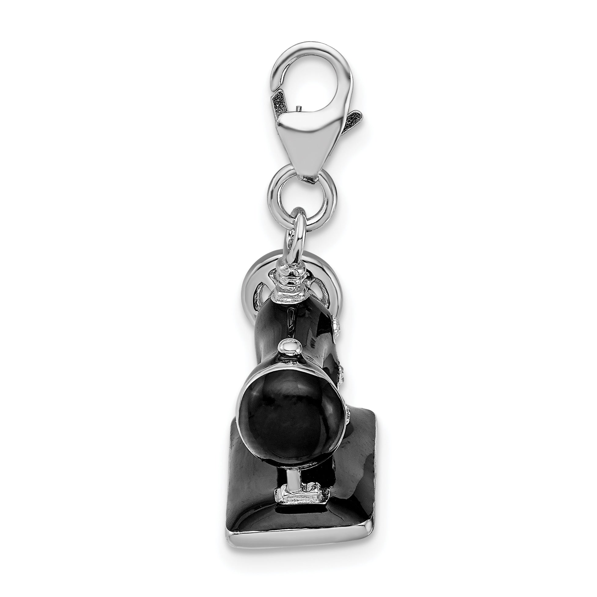 Amore La Vita Sterling Silver Rhodium-plated Polished 3-D Enameled Sewing Machine Charm with Fancy Lobster Clasp