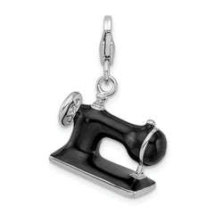 Amore La Vita Sterling Silver Rhodium-plated Polished 3-D Enameled Sewing Machine Charm with Fancy Lobster Clasp