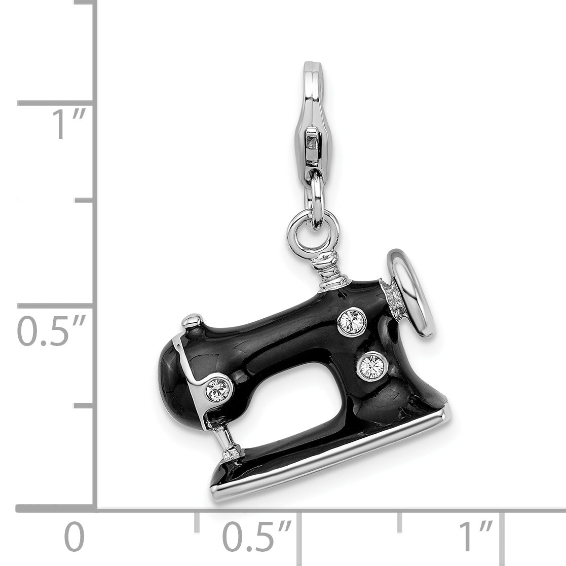 Amore La Vita Sterling Silver Rhodium-plated Polished 3-D Enameled Sewing Machine Charm with Fancy Lobster Clasp