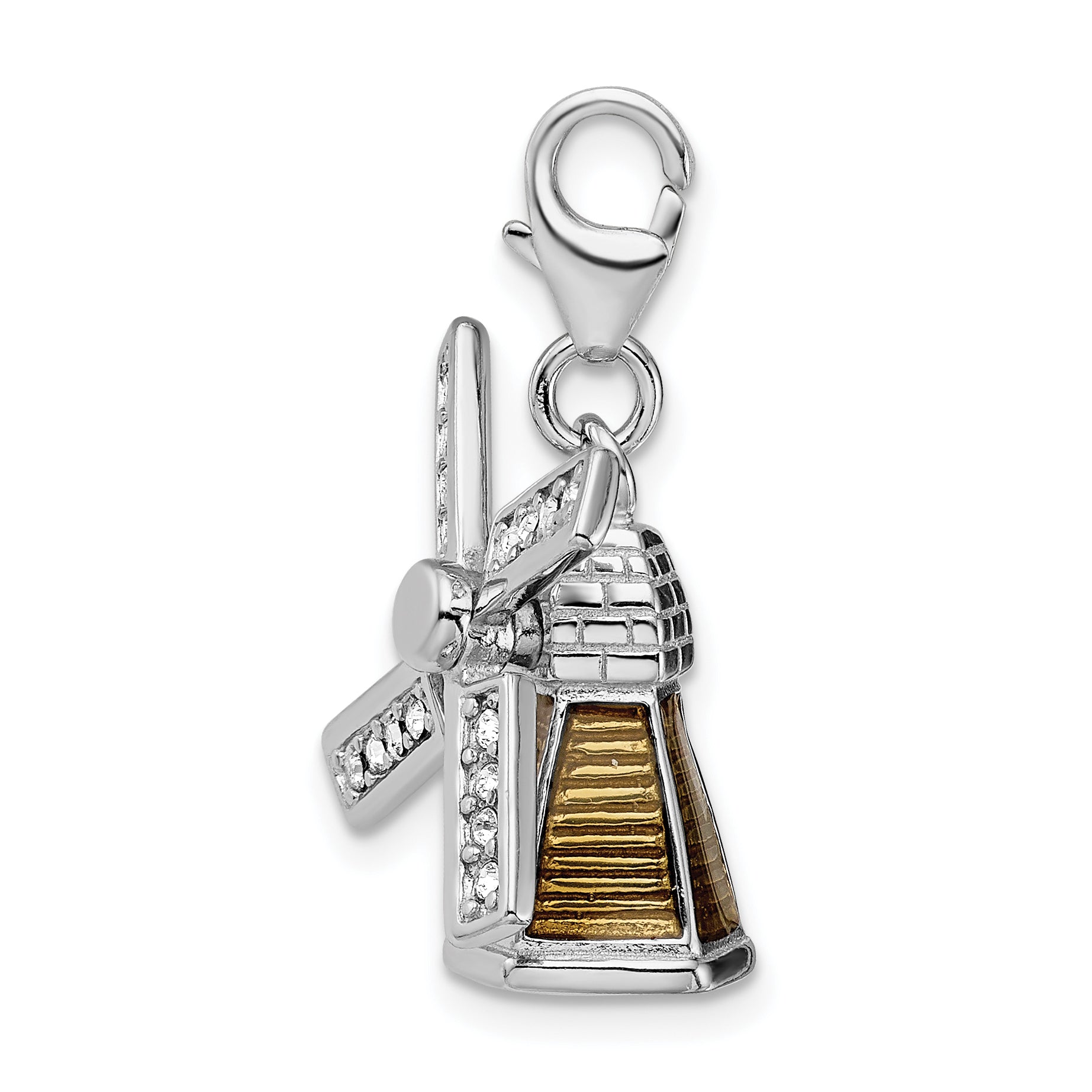 Amore La Vita Sterling Silver Rhodium-plated Polished 3-D Enameled Crystal from Swarovski Windmill Charm with Fancy Lobster Clasp