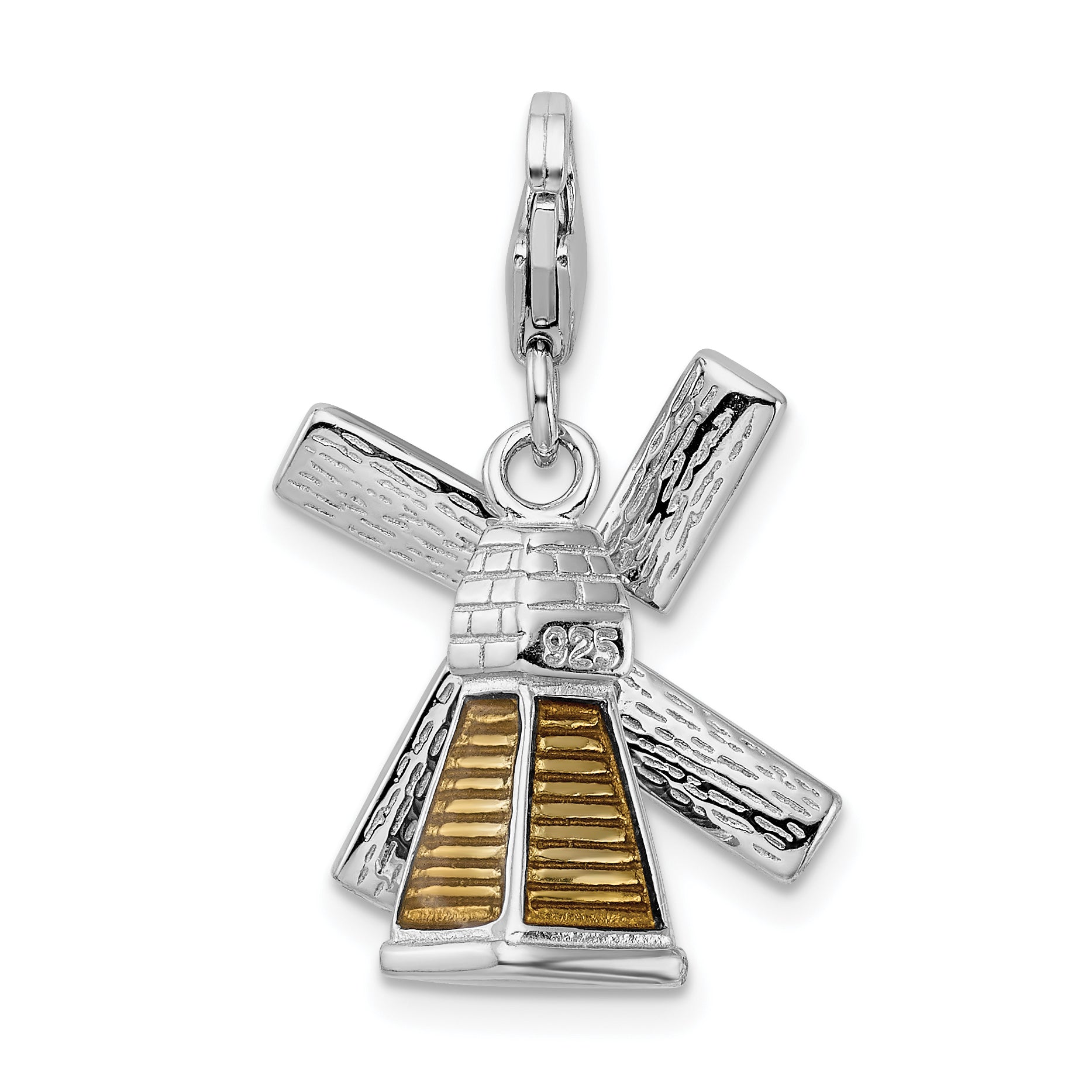 Amore La Vita Sterling Silver Rhodium-plated Polished 3-D Enameled Crystal from Swarovski Windmill Charm with Fancy Lobster Clasp