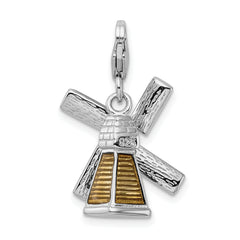 Amore La Vita Sterling Silver Rhodium-plated Polished 3-D Enameled Crystal from Swarovski Windmill Charm with Fancy Lobster Clasp