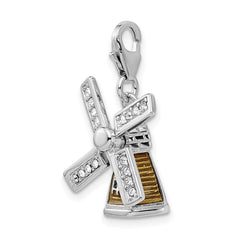 Amore La Vita Sterling Silver Rhodium-plated Polished 3-D Enameled Crystal from Swarovski Windmill Charm with Fancy Lobster Clasp