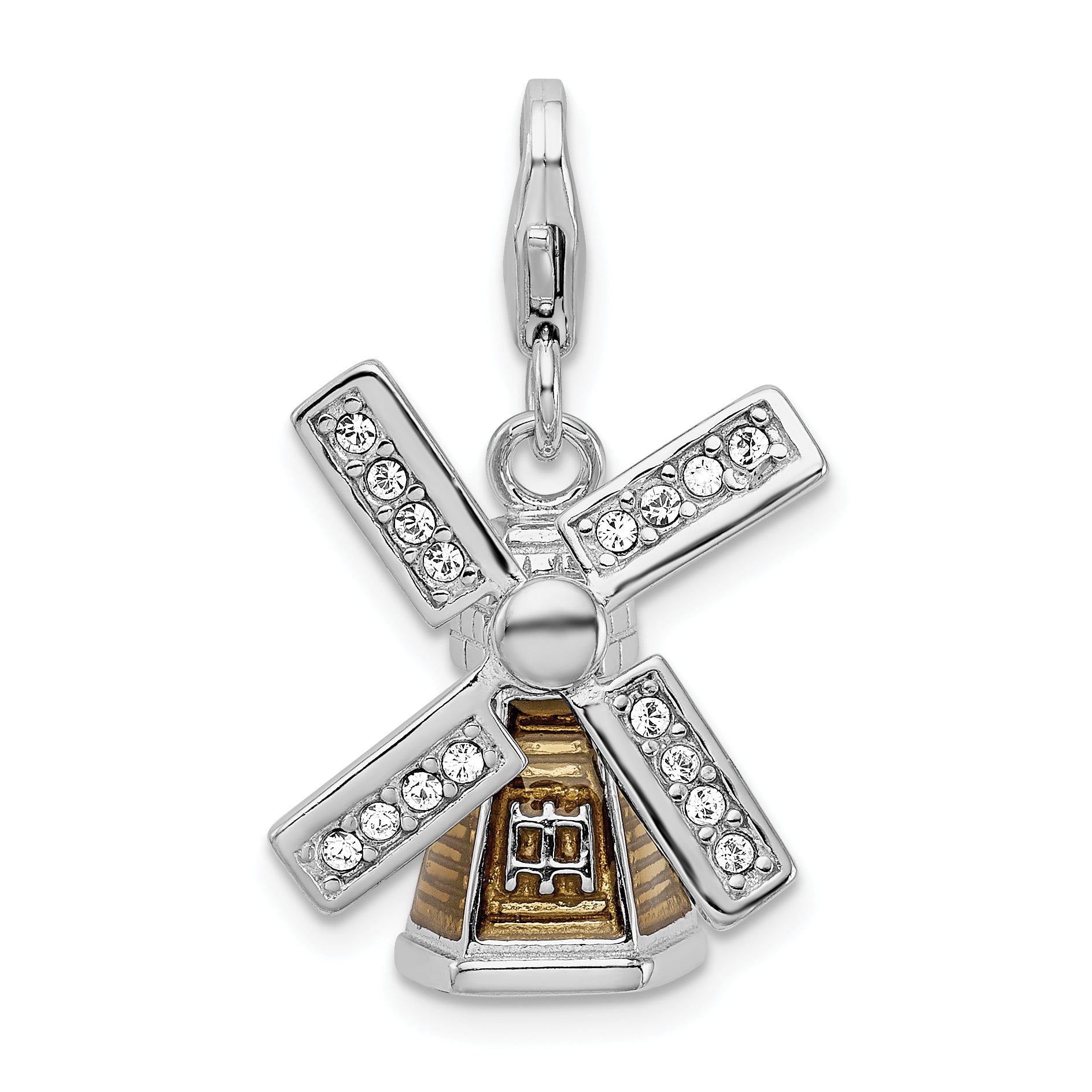 Amore La Vita Sterling Silver Rhodium-plated Polished 3-D Enameled Crystal from Swarovski Windmill Charm with Fancy Lobster Clasp