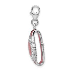 Amore La Vita Sterling Silver Rhodium-plated Polished 3-D Red Enameled Watch Charm with Fancy Lobster Clasp