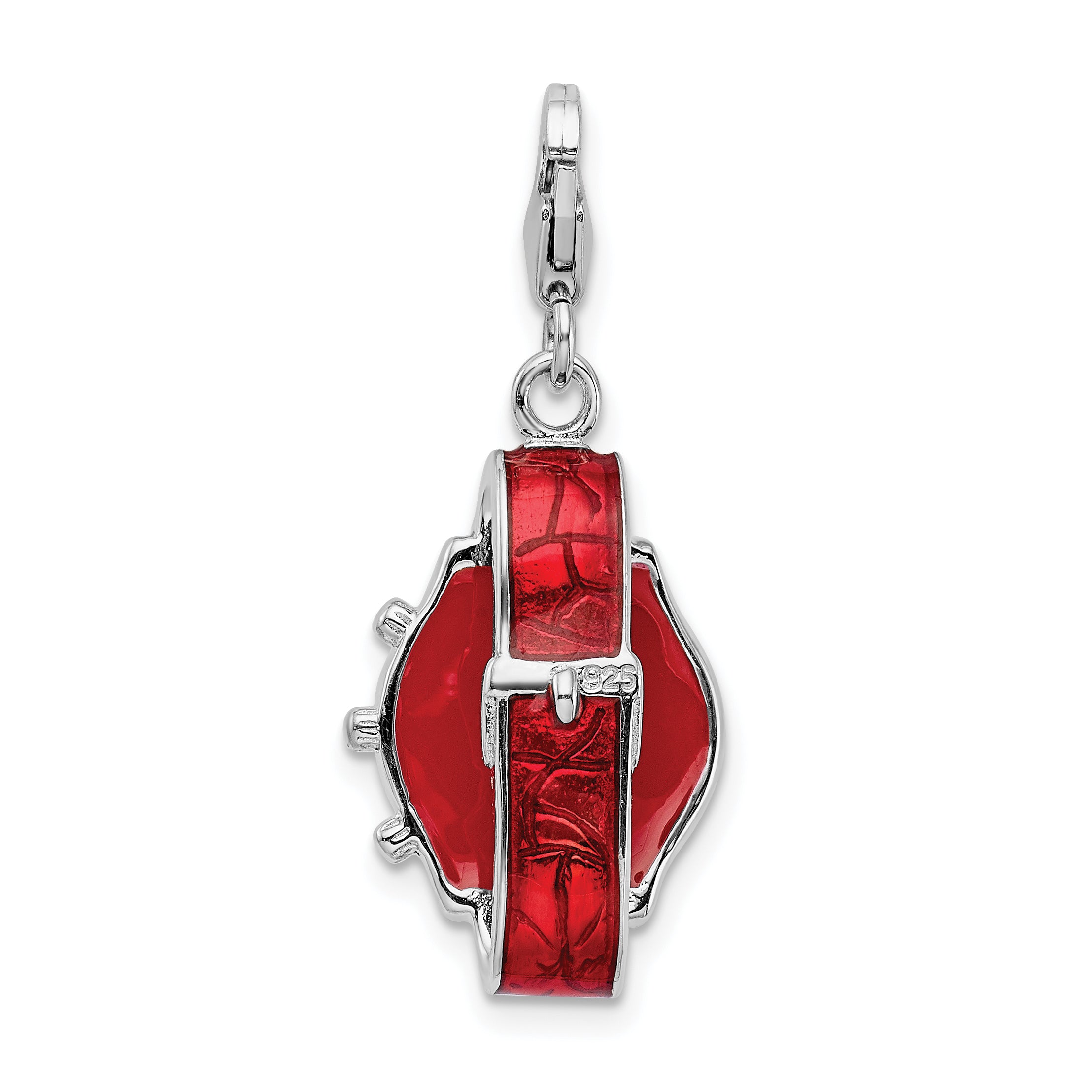 Amore La Vita Sterling Silver Rhodium-plated Polished 3-D Red Enameled Watch Charm with Fancy Lobster Clasp