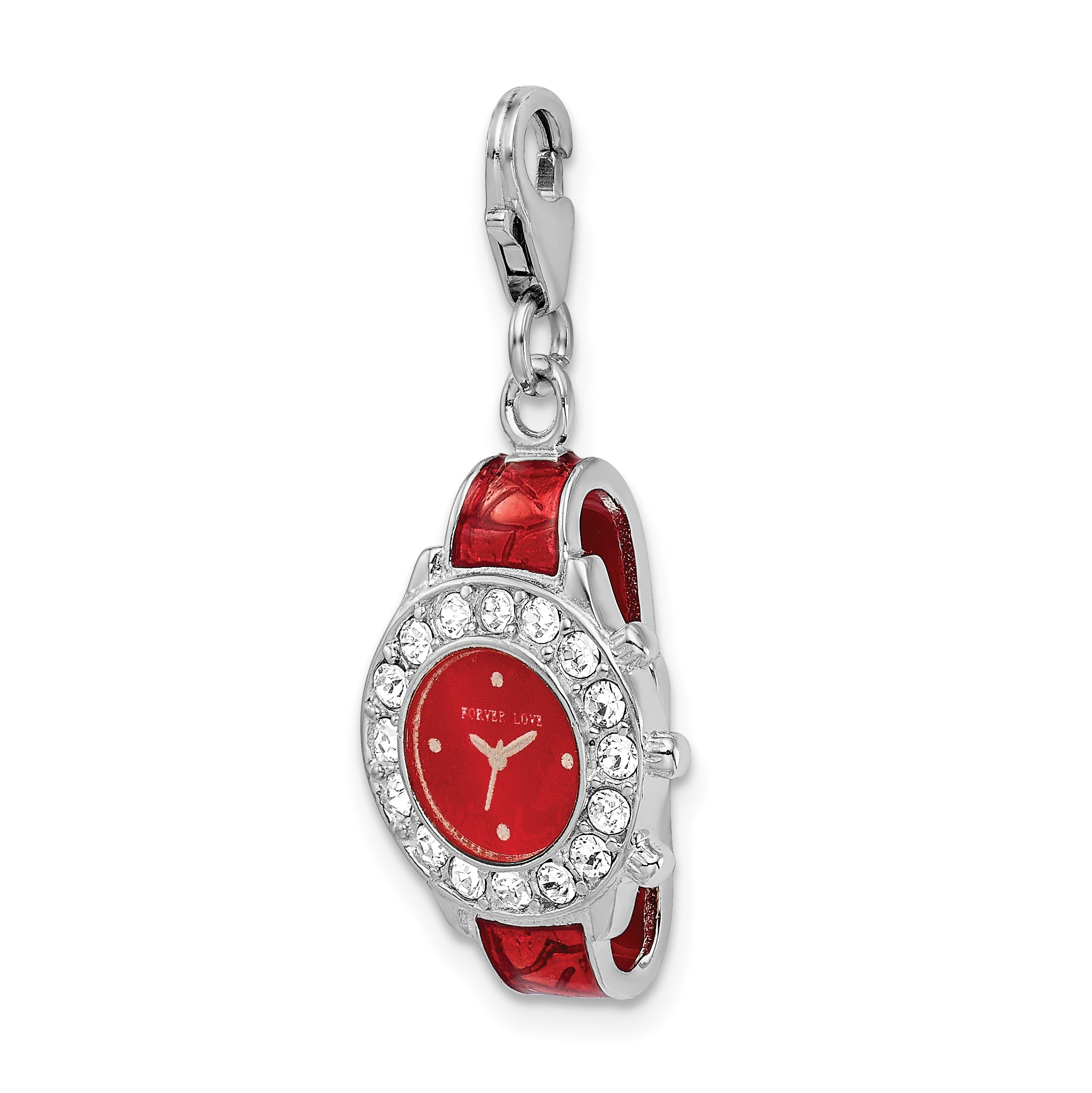 Amore La Vita Sterling Silver Rhodium-plated Polished 3-D Red Enameled Watch Charm with Fancy Lobster Clasp